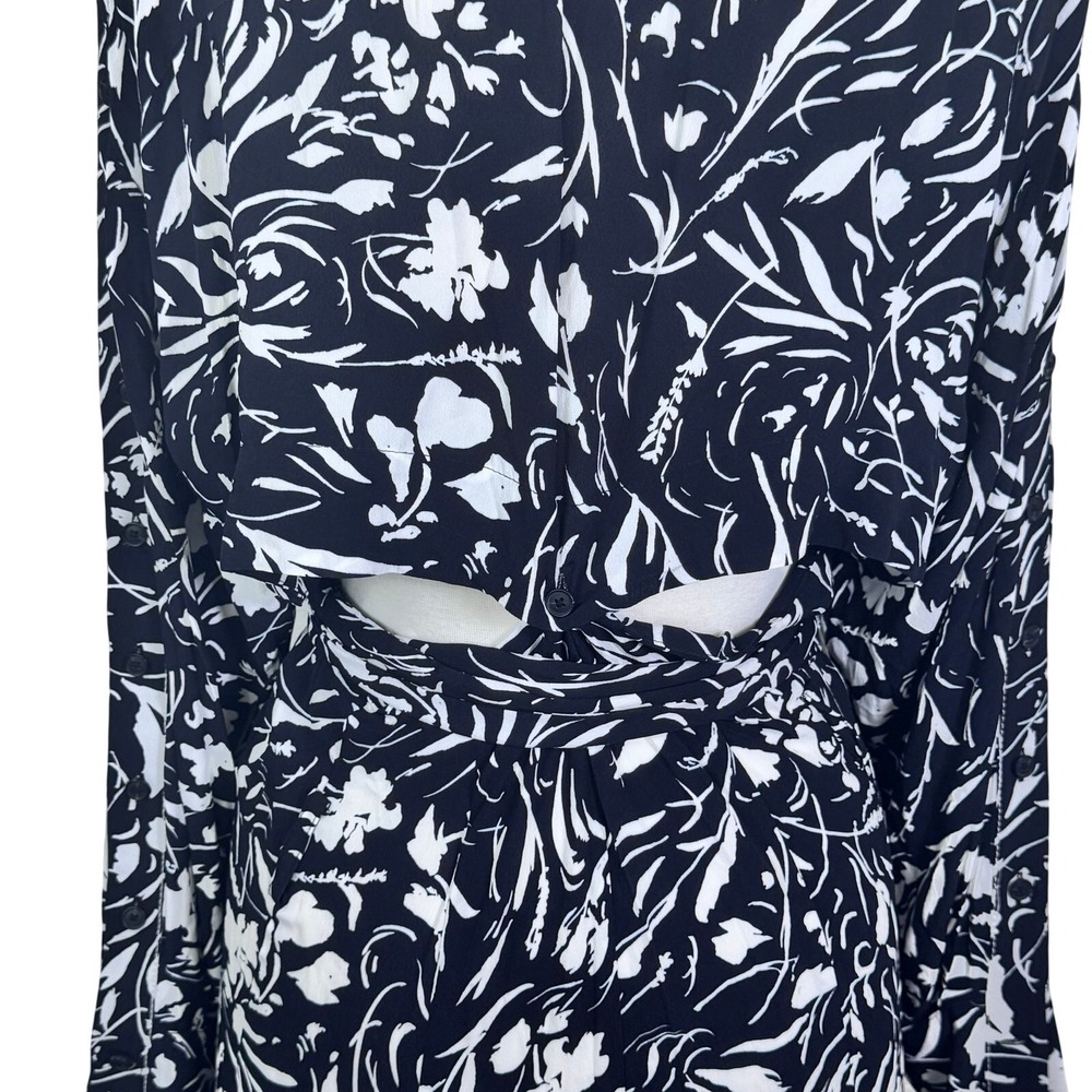 New Proenza Schouler Crepe De Chine Black White Floral Wrap Midi Dress Sz 6 - Picture 12 of 16